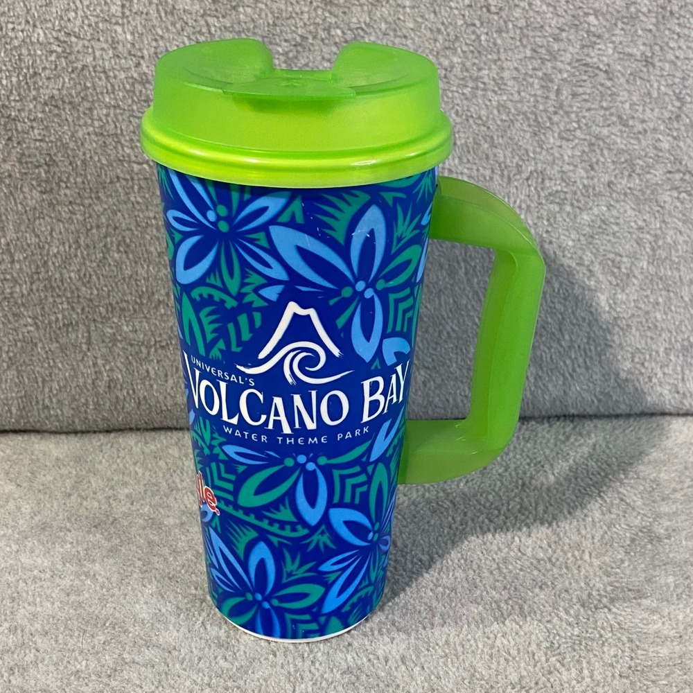 Universal Volcano Bay Travel Mug Souvenir Blue Green Floral EUC Reusable Tumbler